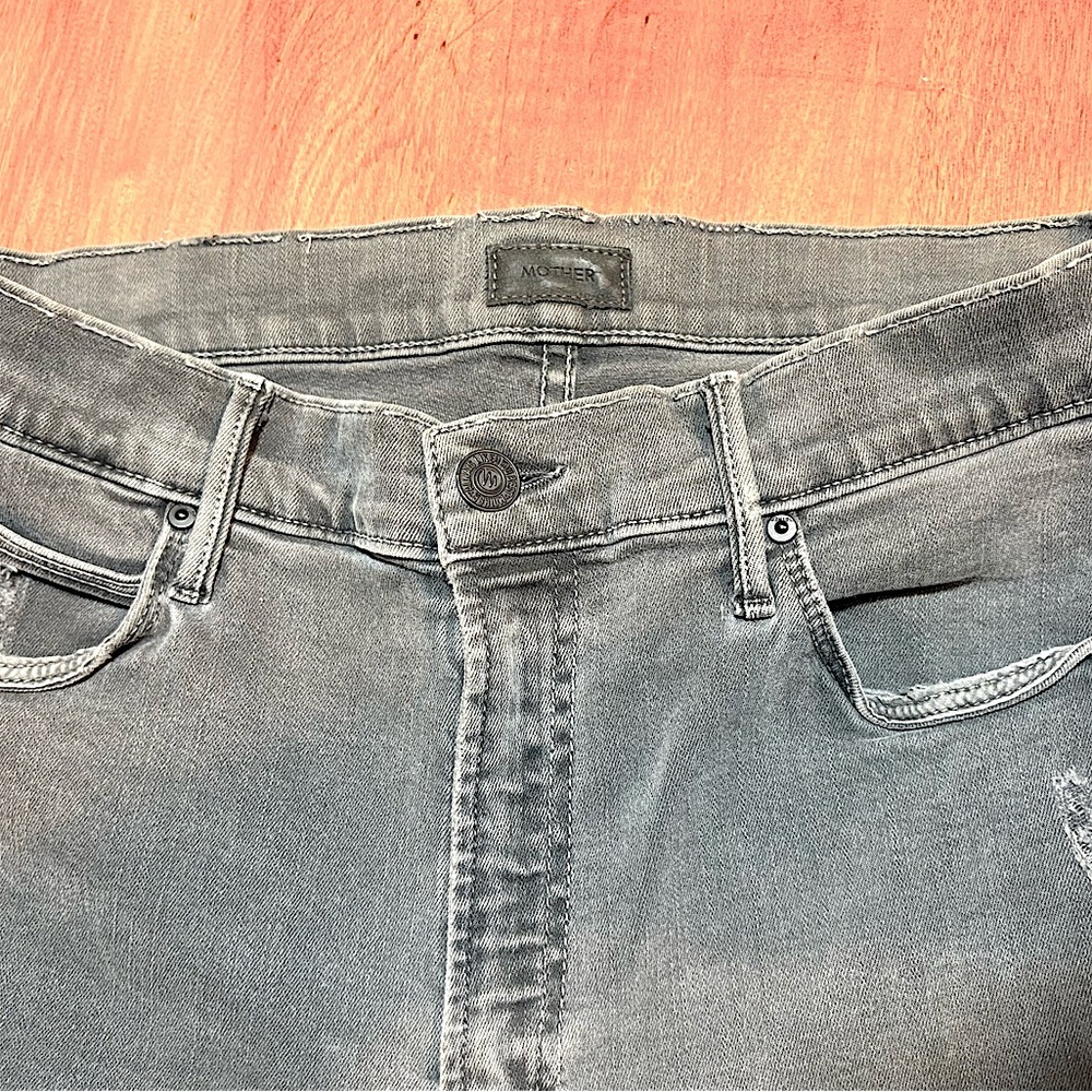 MOTHER Stunner Zip Ankle Step Fray Jeans Distressed Denim size 28 - Picture 12 of 15